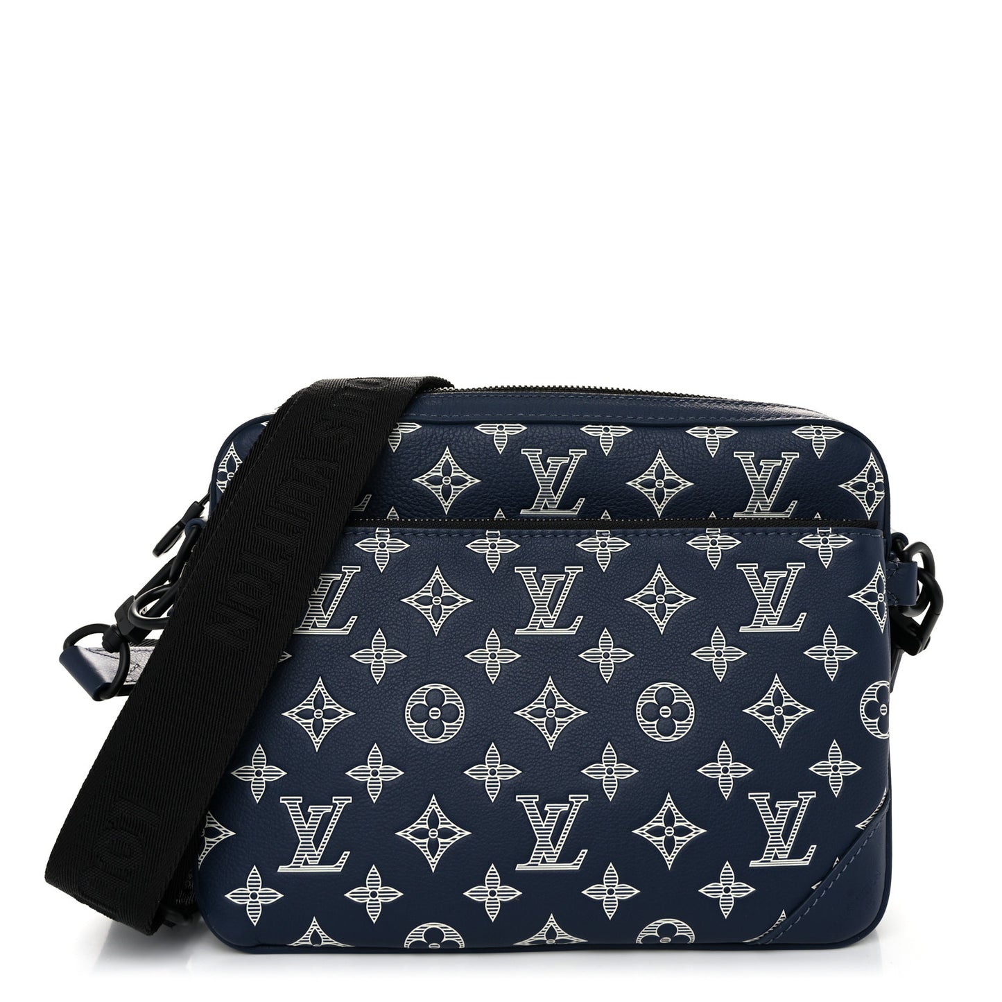 Calfskin Monogram Shadow Trio Messenger Navy White