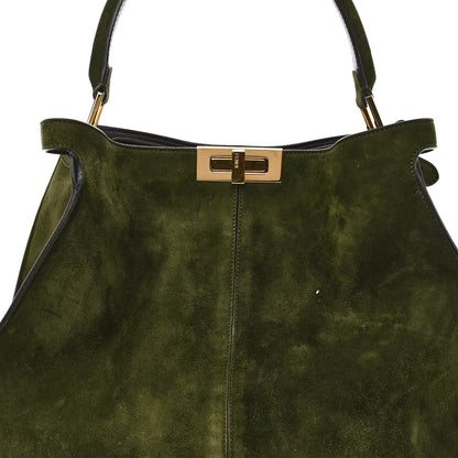 Fendi Camoscio Glazed Fabric FF 1974 Large Peekaboo X-Lite Amazzonia Mogano Panna 7 of 12