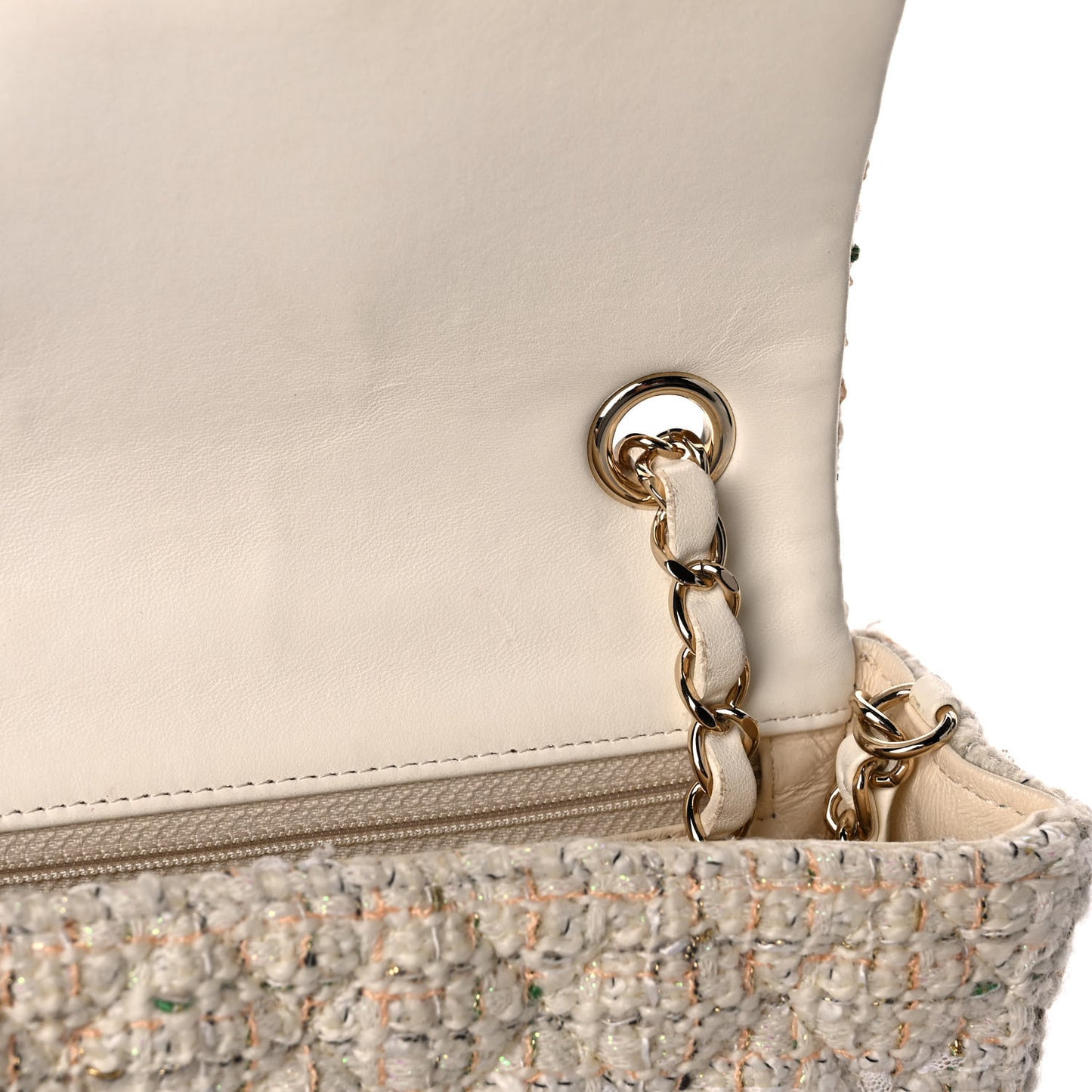 Tweed Quilted Mini Rectangular Flap Off White