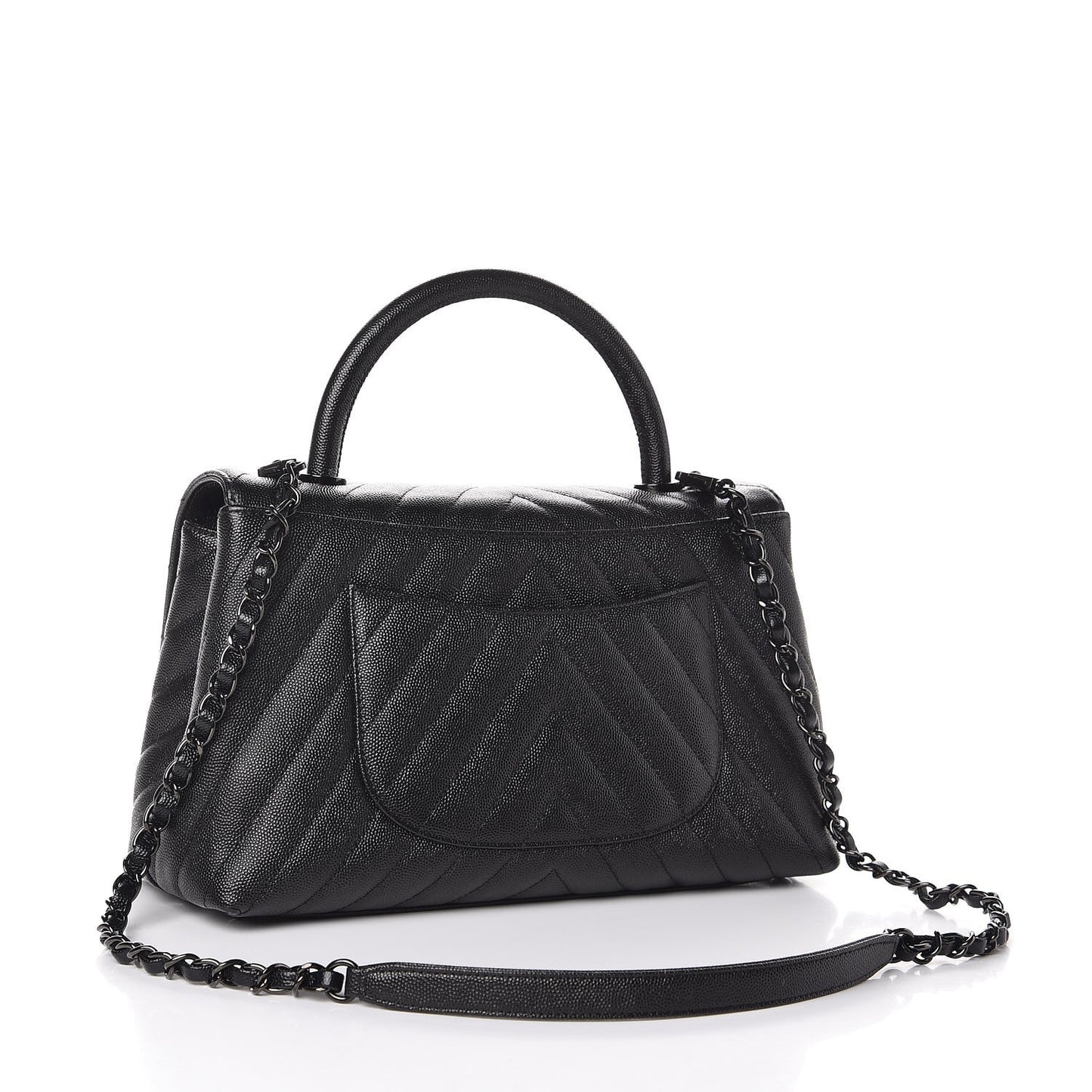 Caviar Chevron Quilted Small Coco Handle Flap So Black