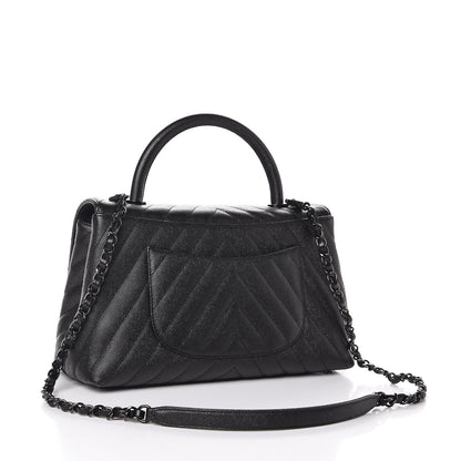 Chanel Caviar Chevron Quilted Small Coco Handle Flap So Black 4 of 8
