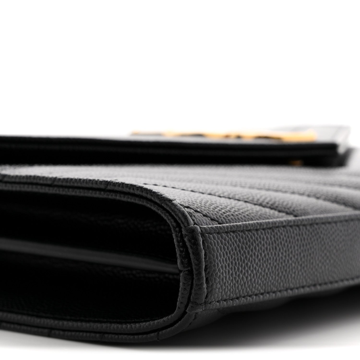 Saint Laurent Grain De Poudre Matelasse Chevron Monogram Chain Wallet Black 10 of 11
