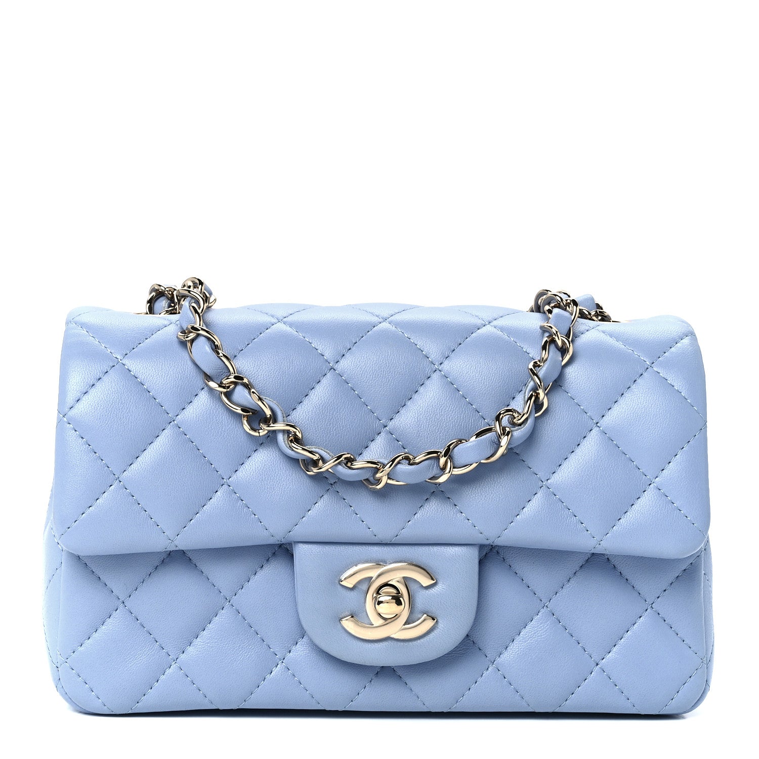 Chanel Lambskin Quilted Mini Rectangular Flap Light Blue 1 of 11