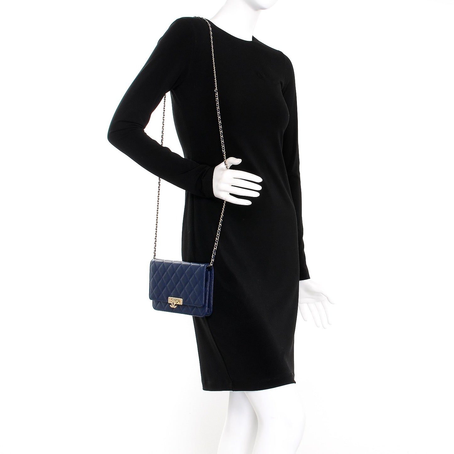 Caviar Quilted Golden Class Wallet On Chain WOC Navy