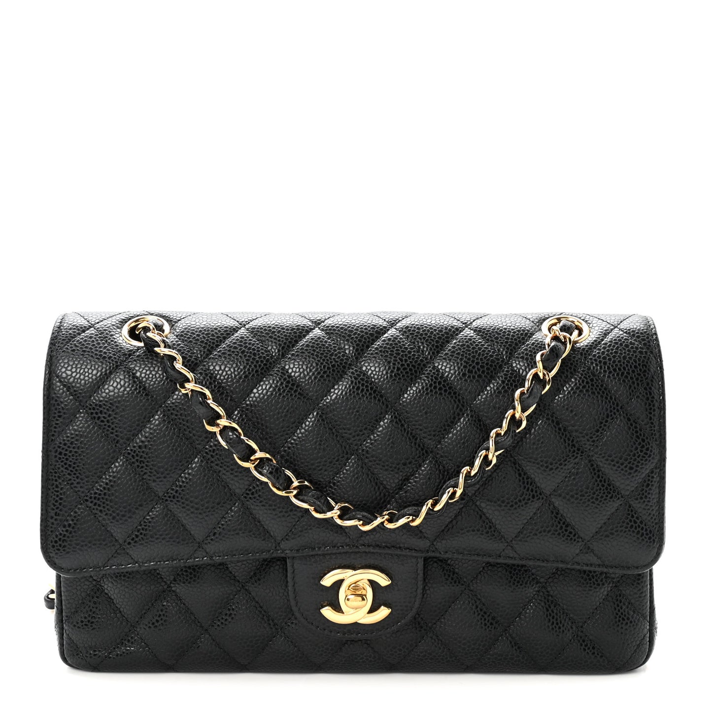 Caviar Quilted Medium Double Flap Black