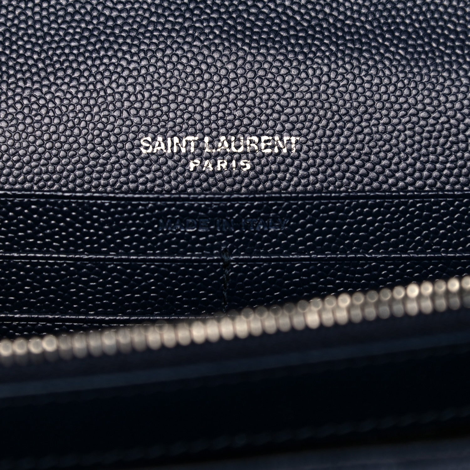 Saint Laurent Grain De Poudre Matelasse Chevron Monogram Chain Wallet Deep Marine 6 of 11
