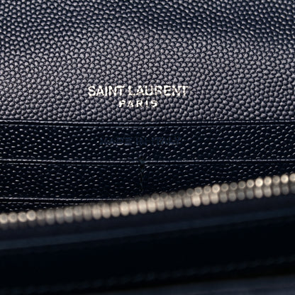 Saint Laurent Grain De Poudre Matelasse Chevron Monogram Chain Wallet Deep Marine 6 of 11