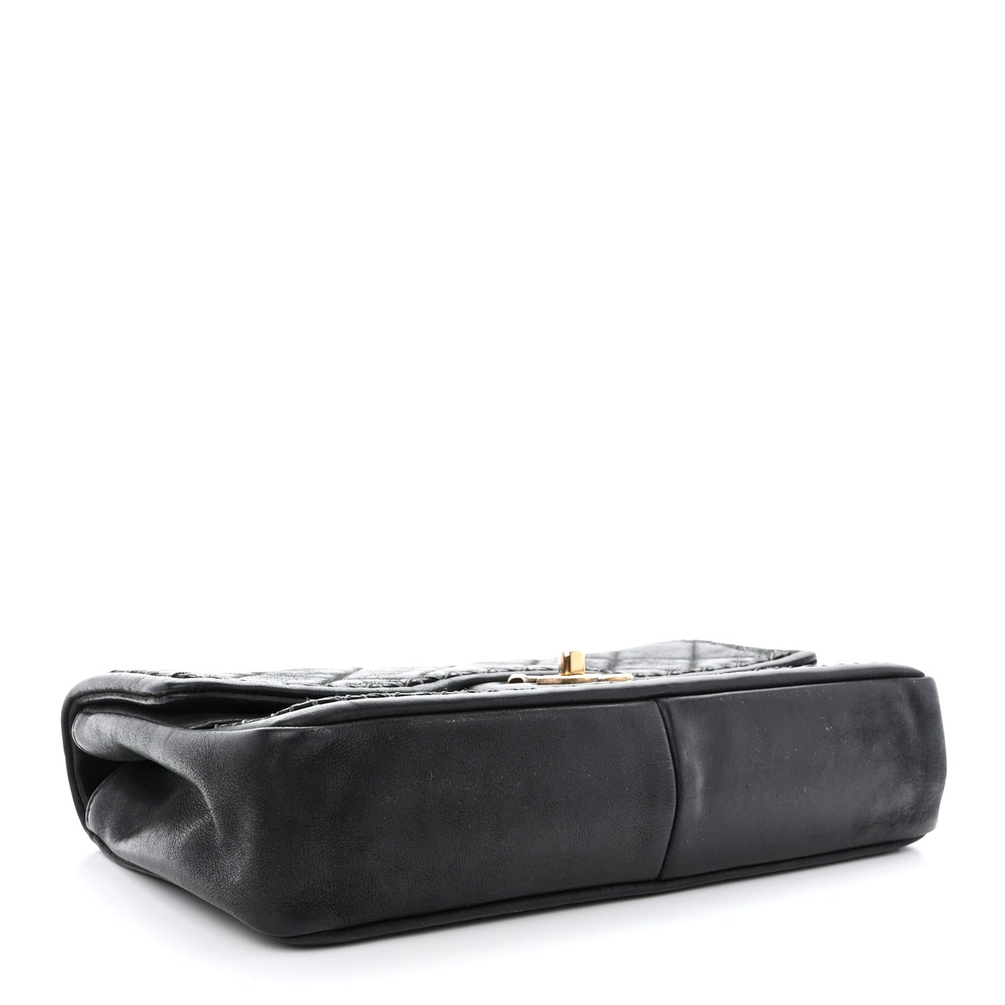 Lambskin Stitched Quilted Flap Black
