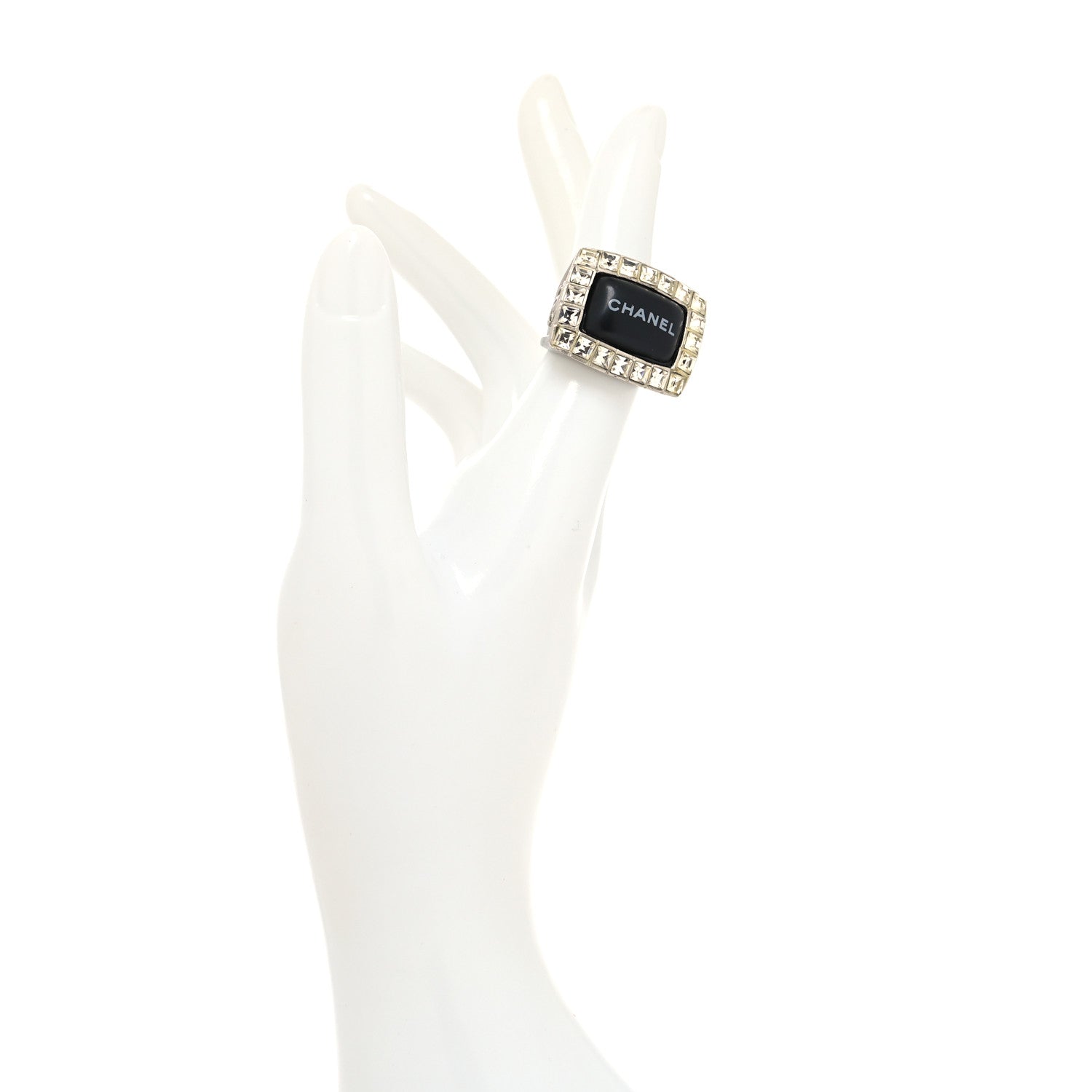 Chanel Crystal Resin Logo Square Ring 54 7 Black 2 of 4