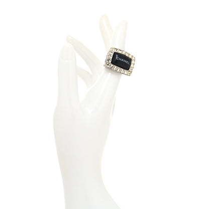 Chanel Crystal Resin Logo Square Ring 54 7 Black 2 of 4