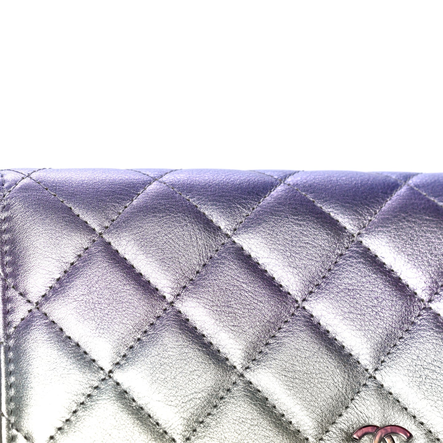 Gradient Metallic Calfskin Quilted Wallet On Chain WOC Silver Blue Yellow Purple