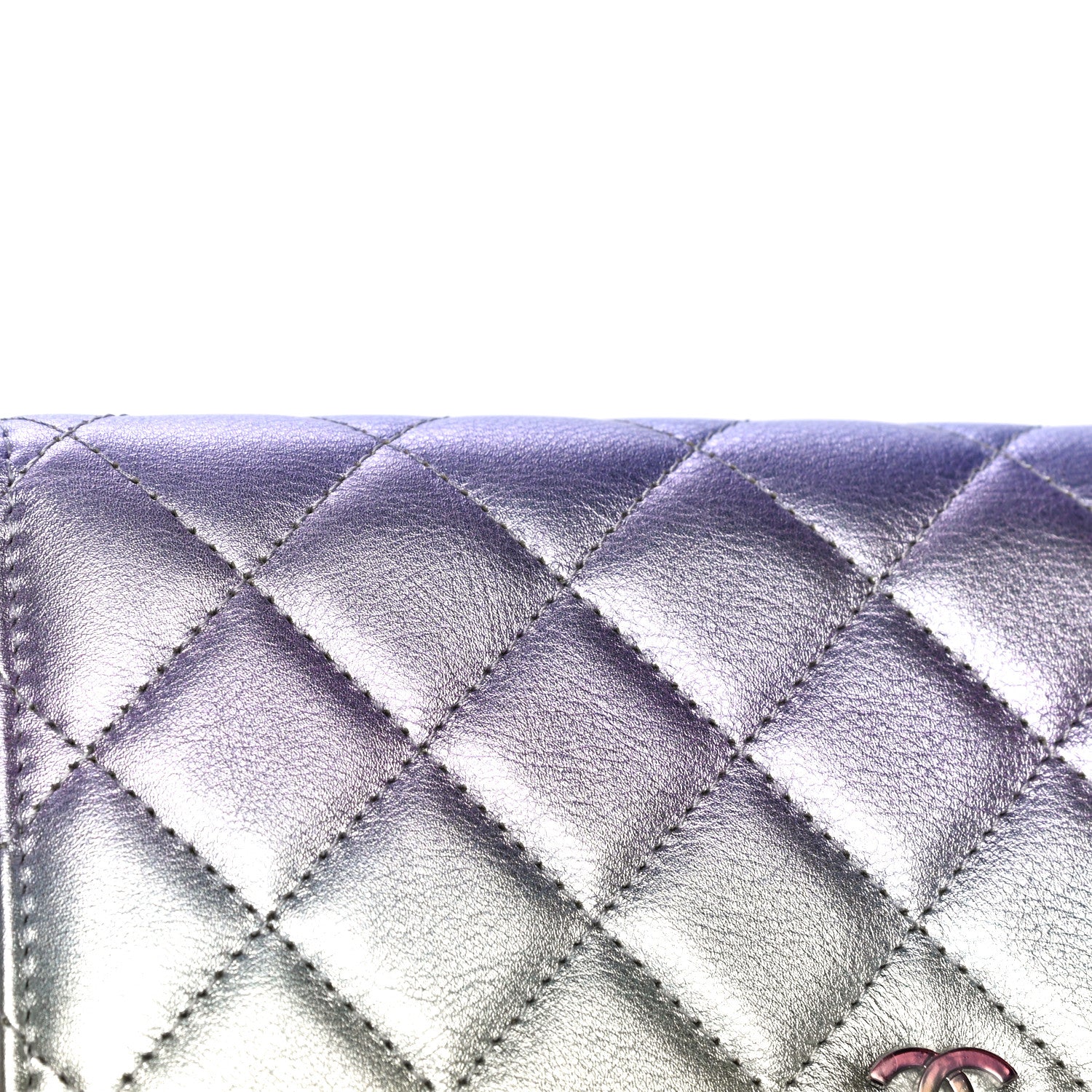 Chanel Gradient Metallic Calfskin Quilted Wallet On Chain WOC Silver Blue Yellow Purple 12 of 19