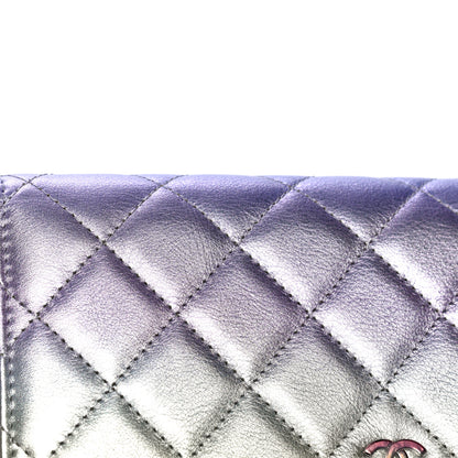 Chanel Gradient Metallic Calfskin Quilted Wallet On Chain WOC Silver Blue Yellow Purple 12 of 19