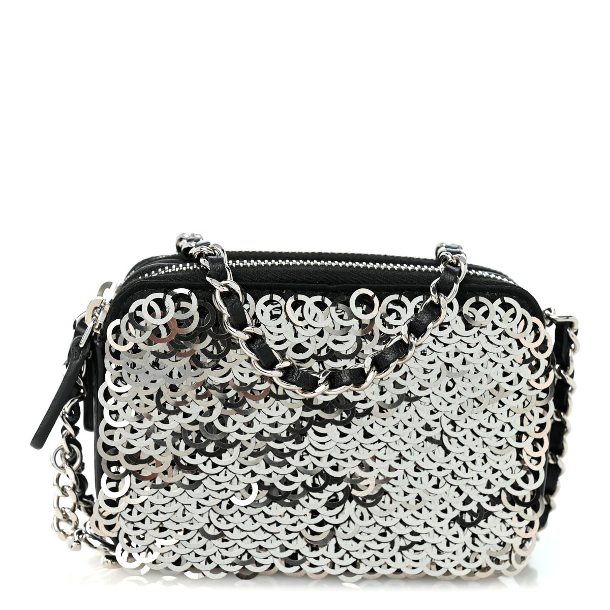 Chanel Sequin Lambskin Summer Night Clutch With Chain  Black Silver 1 of 12