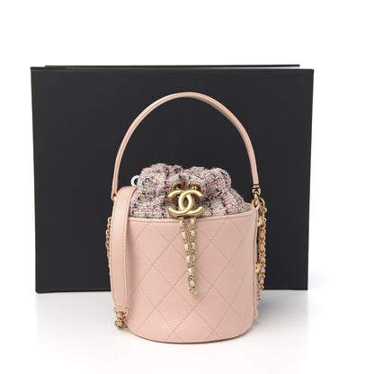 Chanel Calfskin Tweed Small CC Chain Bucket Drawstring Bag Light Pink 9 of 9