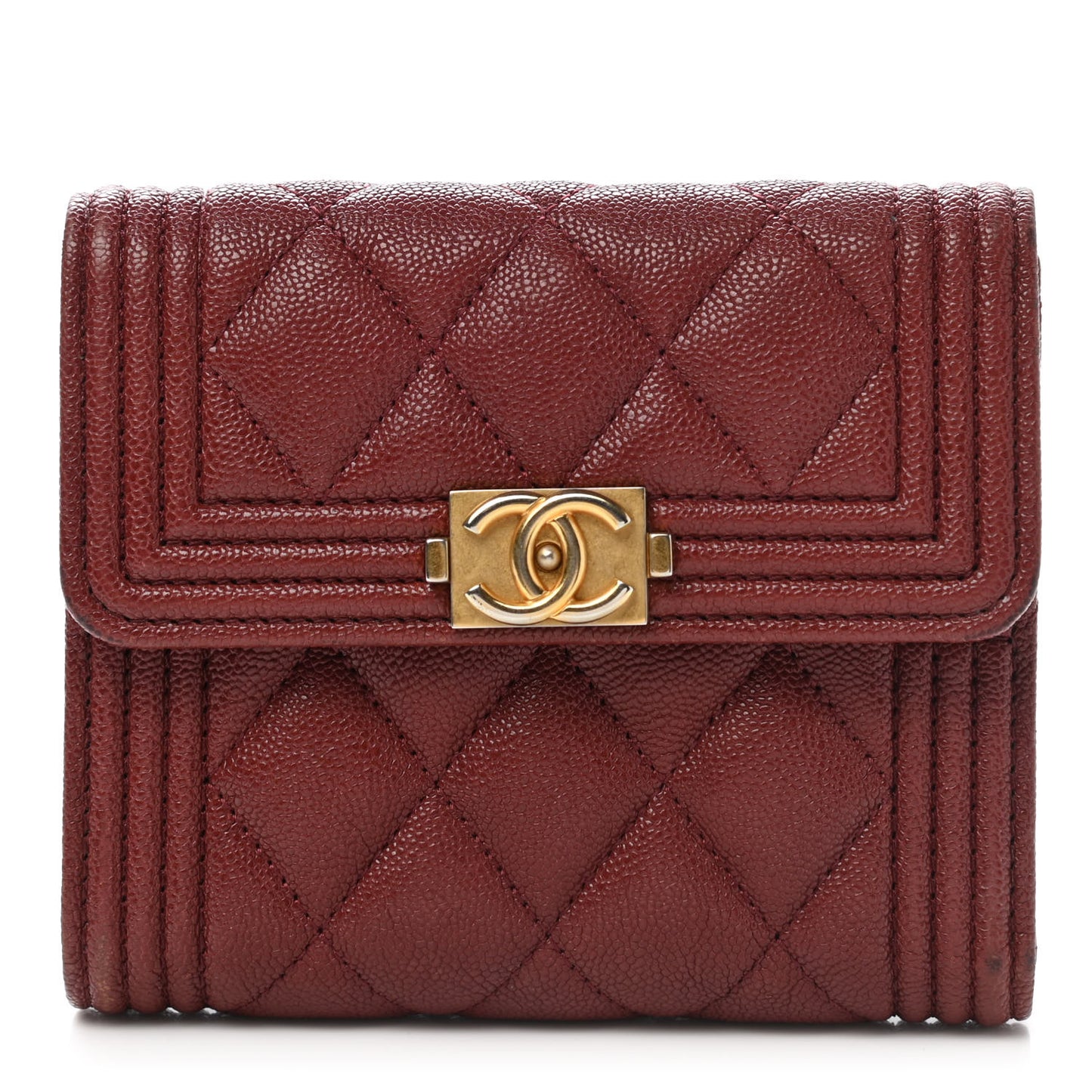 Caviar Quilted Compact Boy Wallet Burgundy