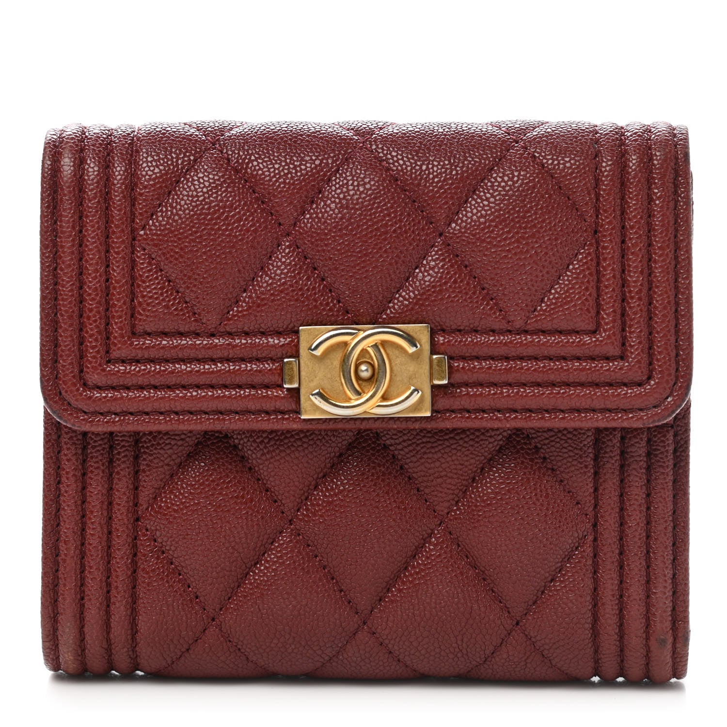 Chanel Caviar Quilted Compact Boy Wallet Burgundy 1 of 8
