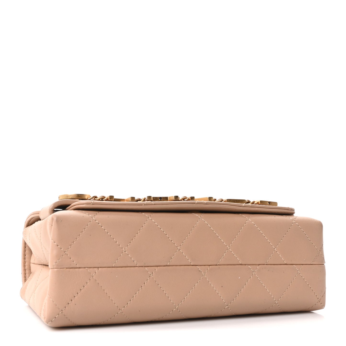 Calfskin Quilted Small Enchained Flap Beige
