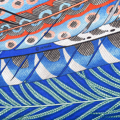 Hermes Cashmere Silk Plumes En Fete Shawl 140 Bleu Roy Jaune Rouge 7 of 7