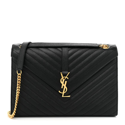 Saint Laurent Grain De Poudre Matelasse Chevron Large Monogram Satchel Black 1 of 15