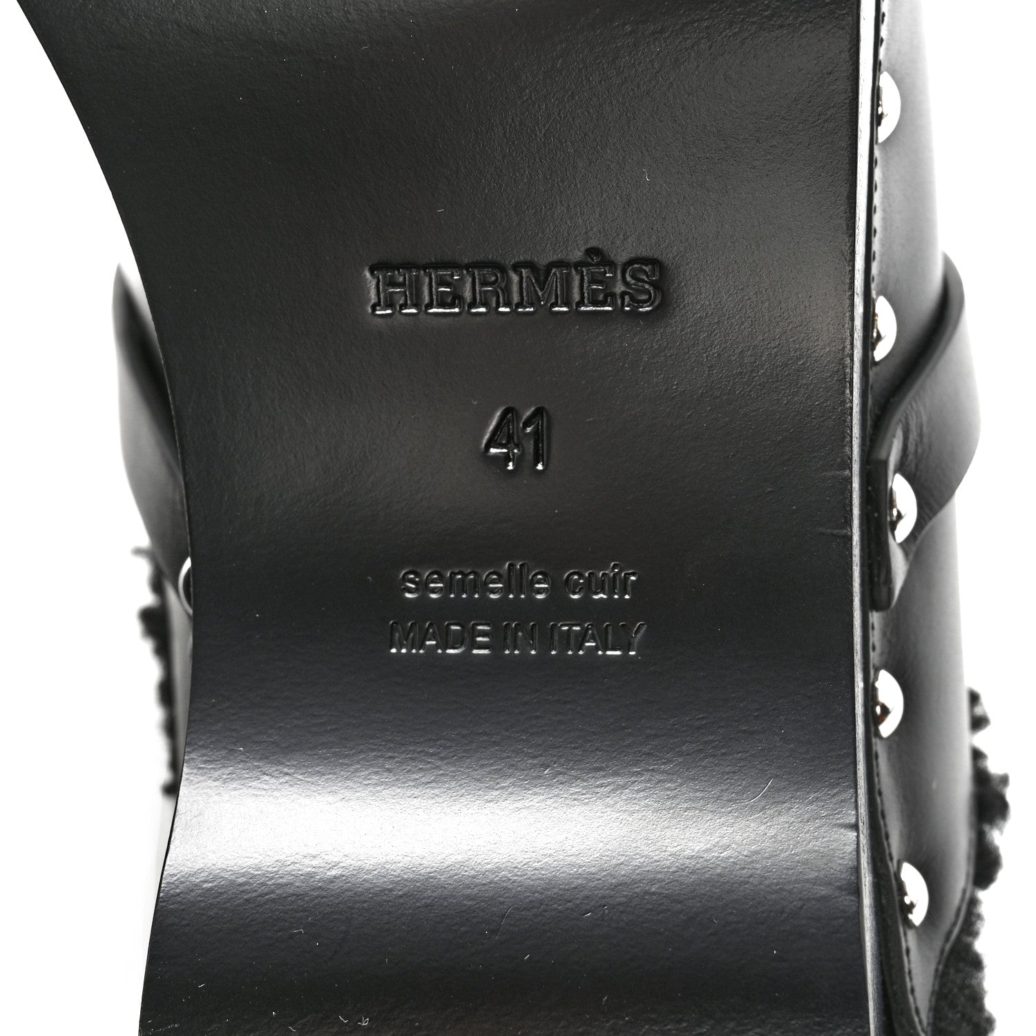 Hermes Calfskin Woolskin Carlotta Mules 41 Black 6 of 12