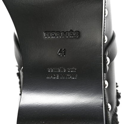 Hermes Calfskin Woolskin Carlotta Mules 41 Black 6 of 12