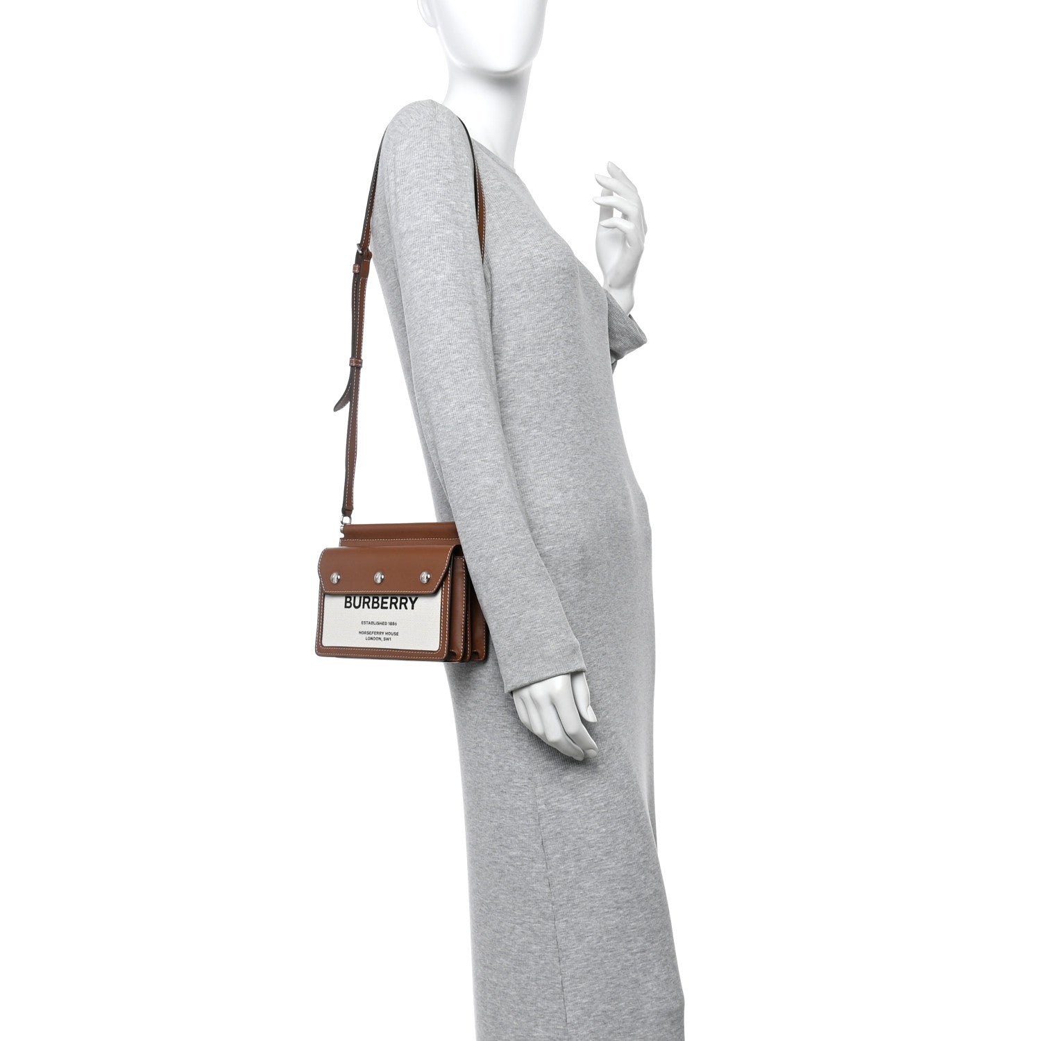 Burberry Smooth Calfskin Canvas Horseferry Print Mini Title Bag with Pocket Natural Malt Brown 2 of 15