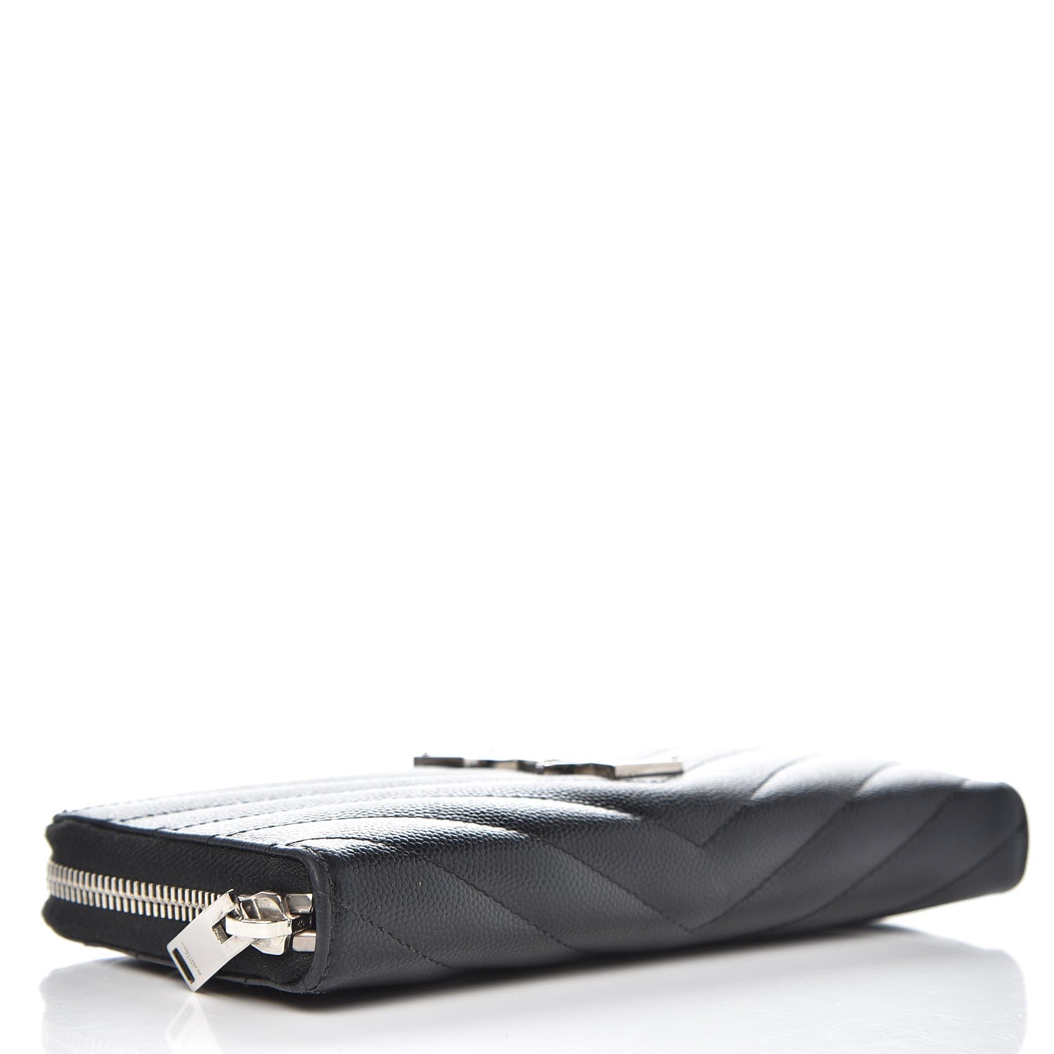 Saint Laurent Grain De Poudre Matelasse Chevron Monogram Zip Around Wallet Black 4 of 9