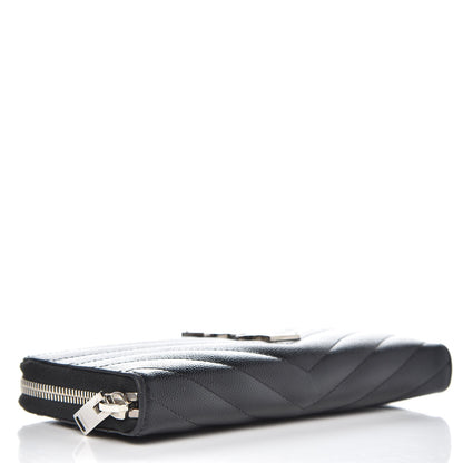 Saint Laurent Grain De Poudre Matelasse Chevron Monogram Zip Around Wallet Black 4 of 9