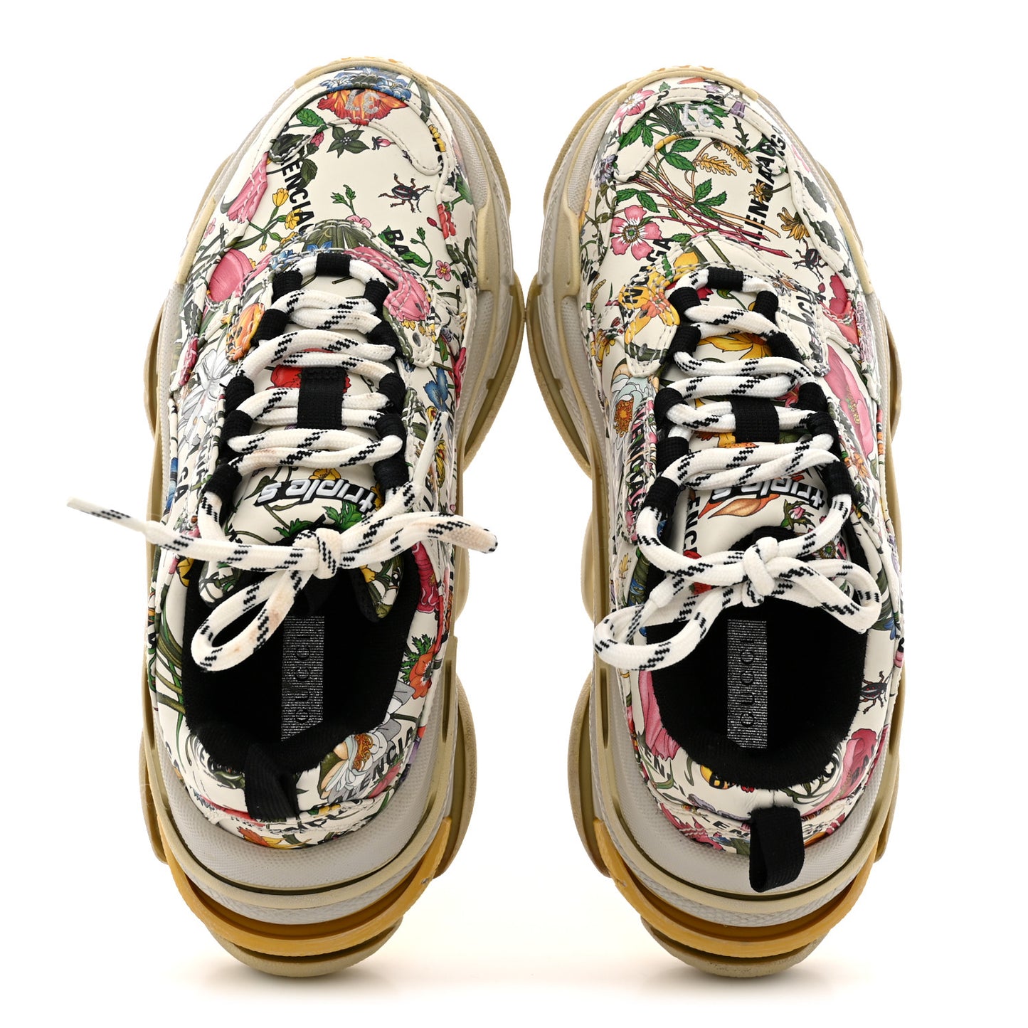 X GUCCI Fabric Allover Logo Flora Print Womens Triple S Sneakers 37 Multicolor White
