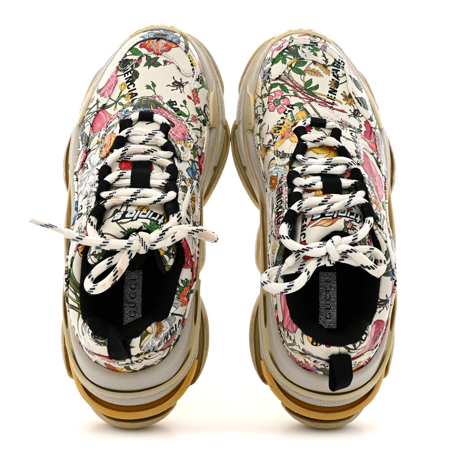 Balenciaga X GUCCI Fabric Allover Logo Flora Print Womens Triple S Sneakers 37 Multicolor White 2 of 12