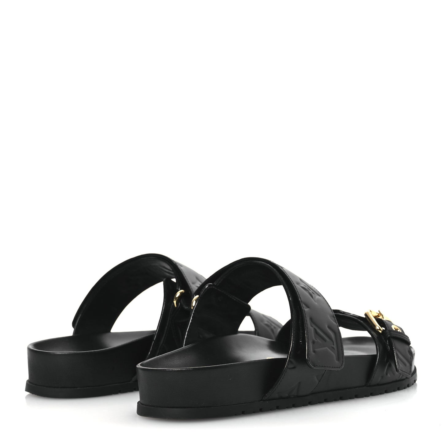 Lambskin Embossed Monogram Bom Dia Flat Mule Sandals 38 Black