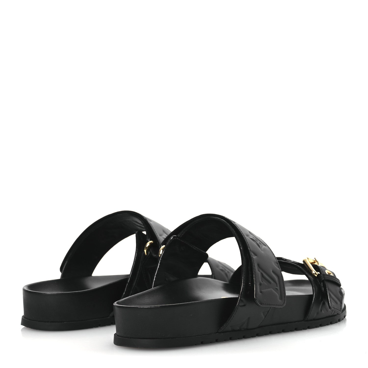 Louis Vuitton Lambskin Embossed Monogram Bom Dia Flat Mule Sandals 38 Black 6 of 13