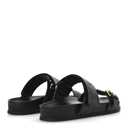 Louis Vuitton Lambskin Embossed Monogram Bom Dia Flat Mule Sandals 38 Black 6 of 13
