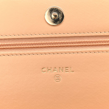 Chanel Lambskin Quilted Wallet On Chain WOC Beige Black 11 of 23
