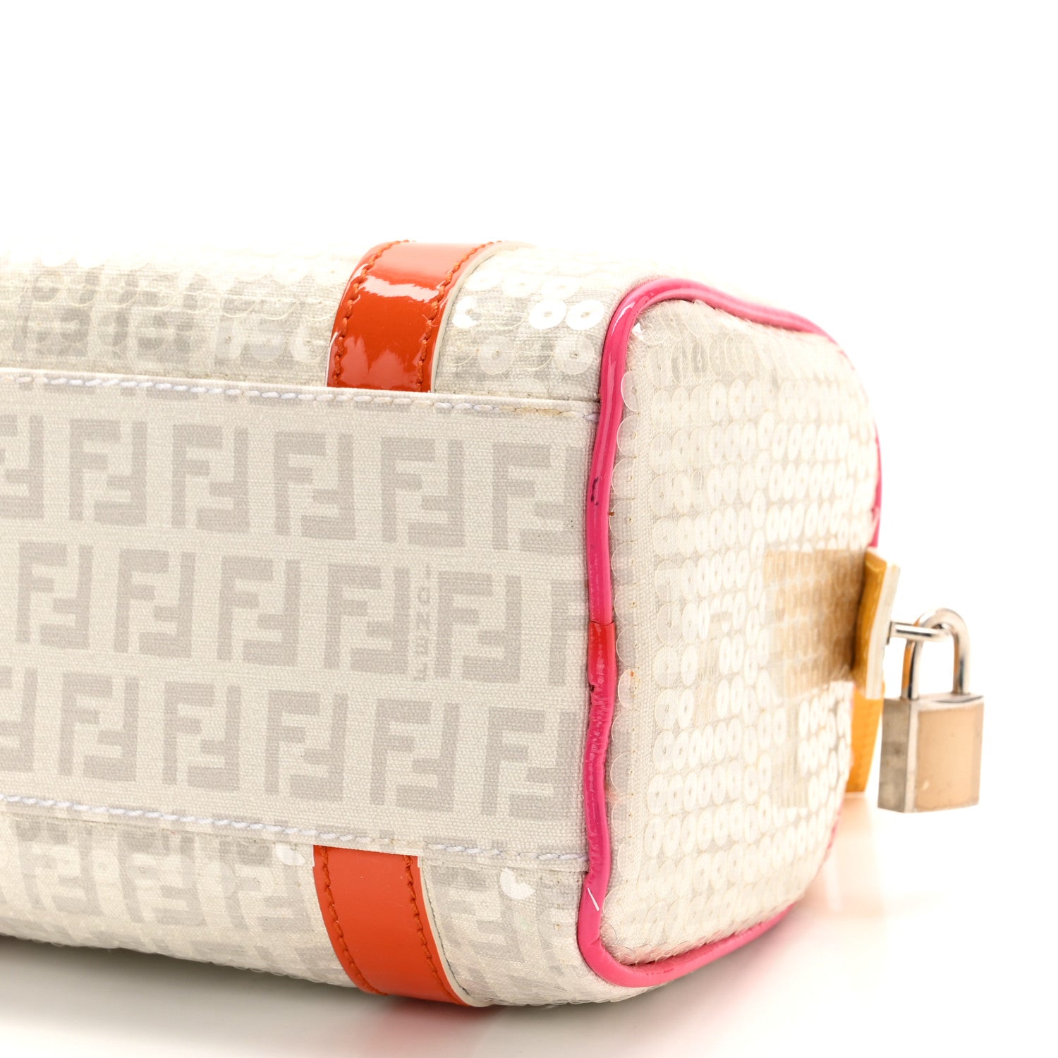 Fendi Sequin Patent Calfskin Zucchino Mini Forever Boston White Multicolor 8 of 11