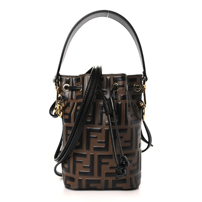 Fendi Vitello Liberty F is Fendi Bi-Color FF 1974 Embossed Mini Mon Tresor Bucket Bag Maya Black 1 of 9