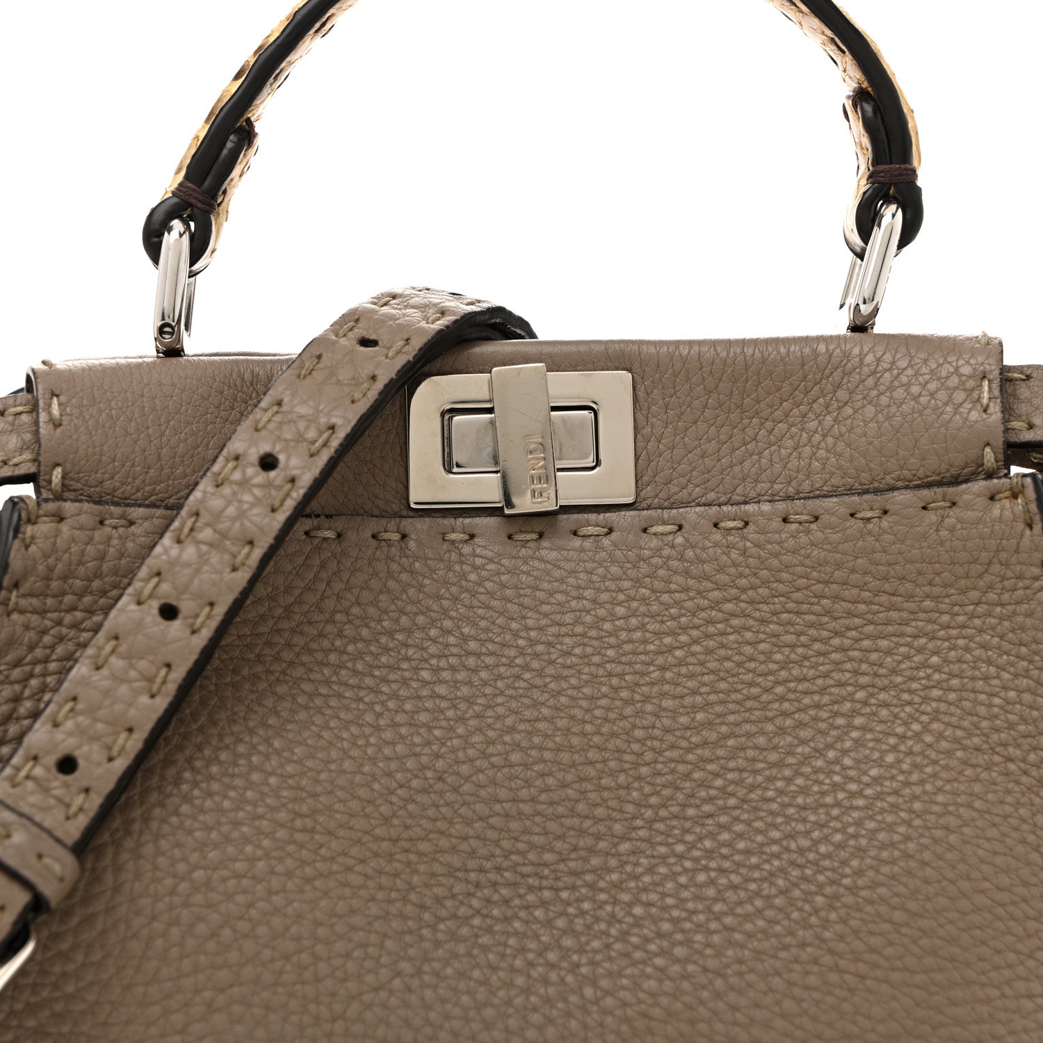 Fendi Cuoio Romano Snakeskin Selleria Mini Peekaboo Iconic Satchel