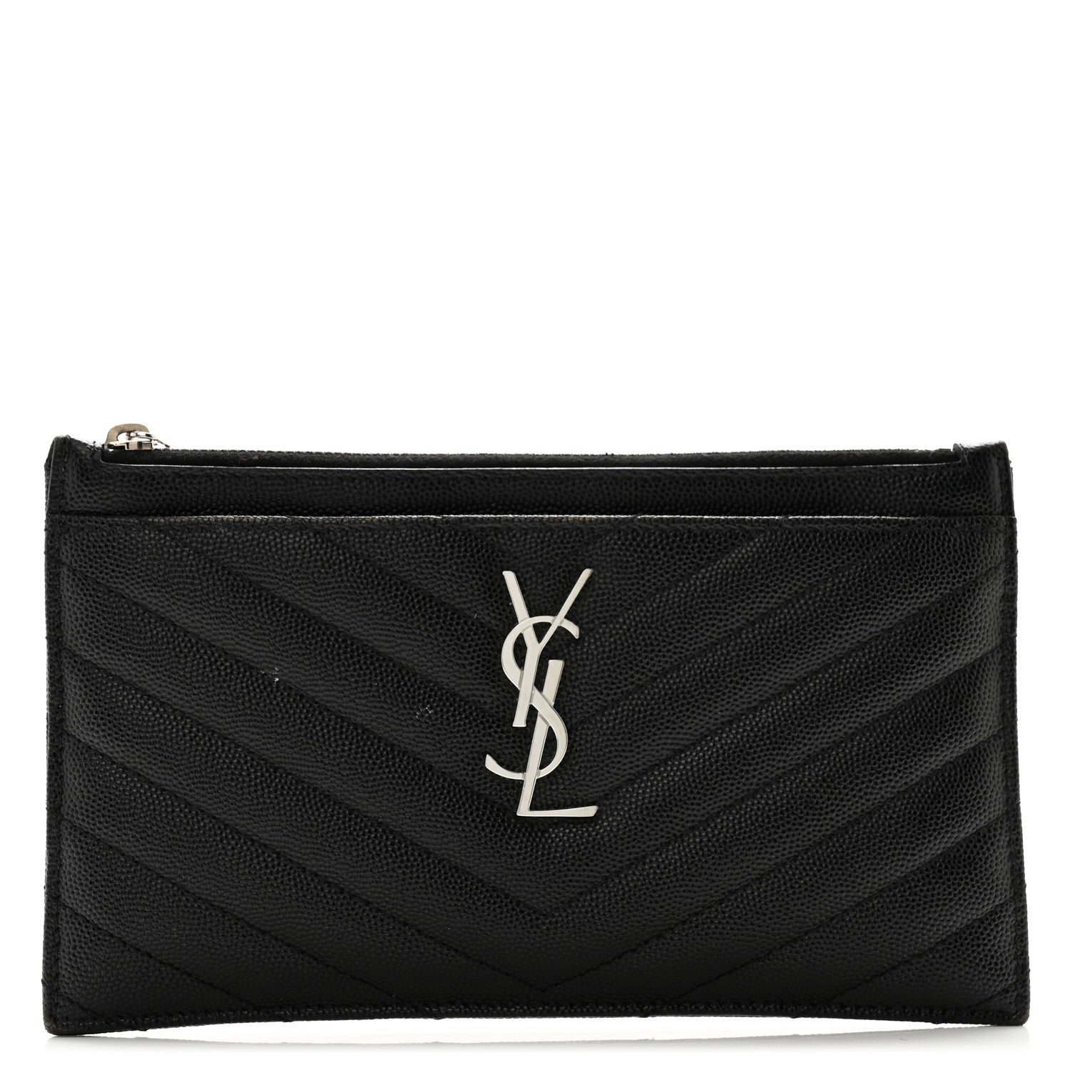 Saint Laurent Grain De Poudre Chevron Monogram Bill Pouch Black 1 of 10