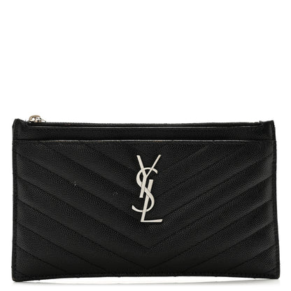 Saint Laurent Grain De Poudre Chevron Monogram Bill Pouch Black 1 of 10