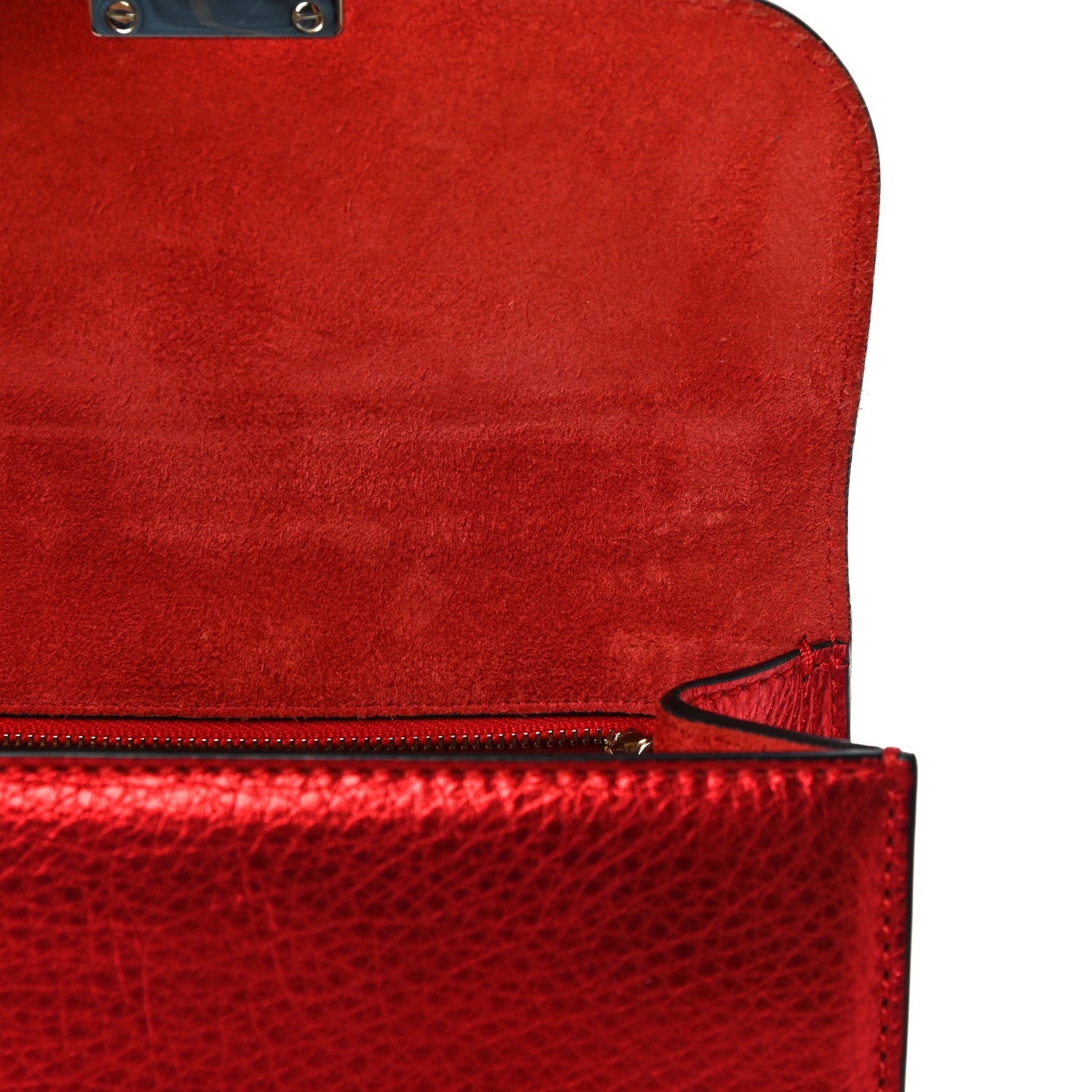 Valentino Garavani Metallic Vitello Small Glam Lock Rockstud Flap Red 10 of 11
