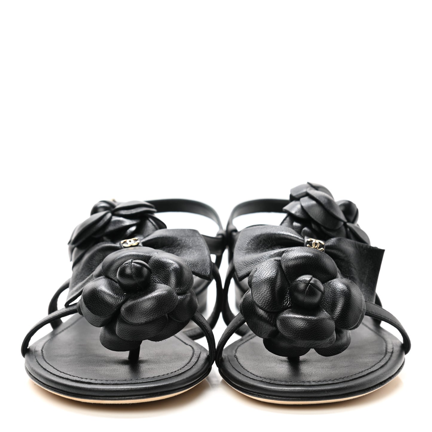 Lambskin Camellia Sandals 35 Black