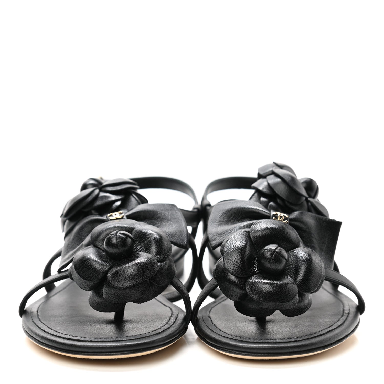 Chanel Lambskin Camellia Sandals 35 Black 2 of 8