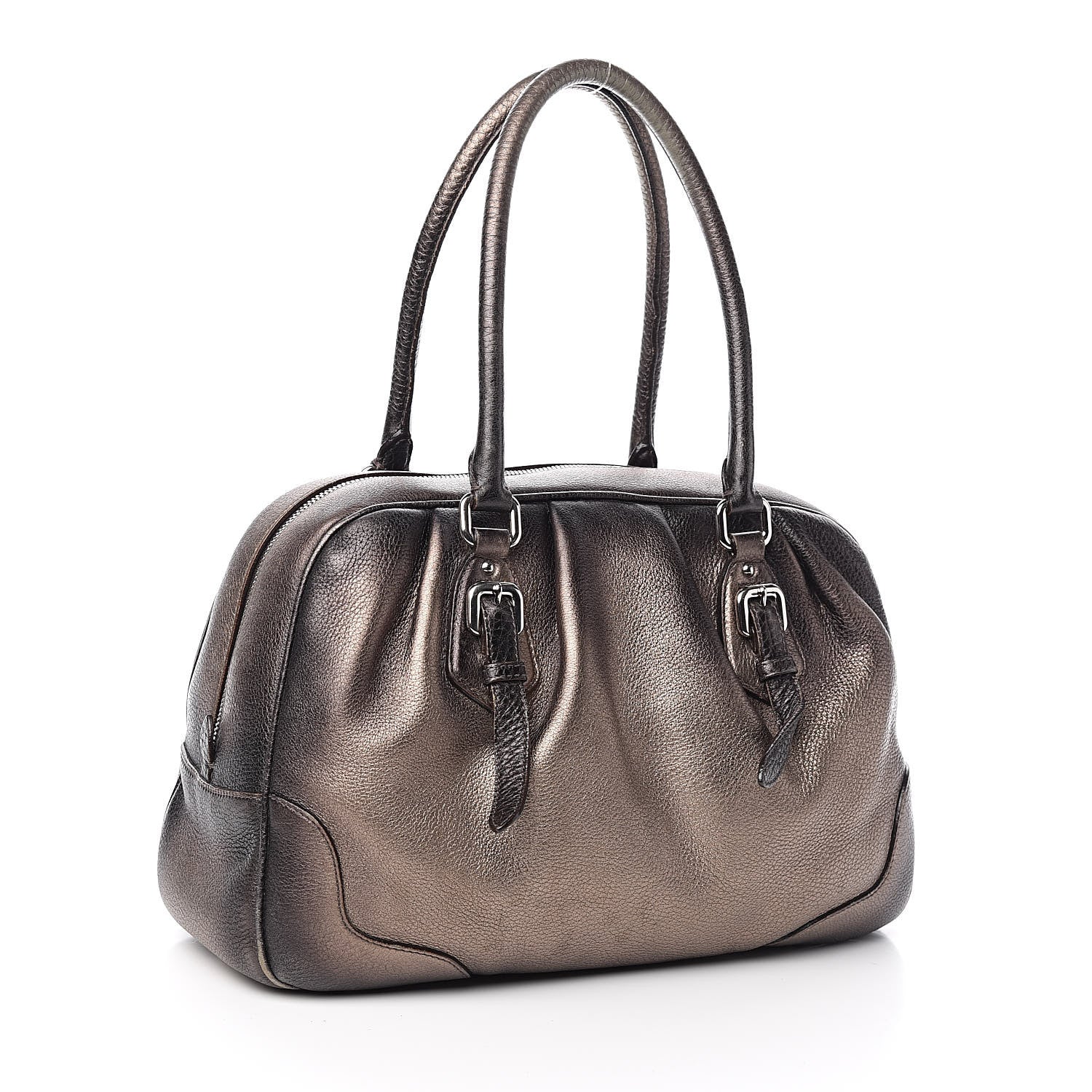 Prada Vitello Daino Antik Bauletto Tote Piombo 3 of 12