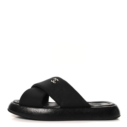 Chanel Fabric CC Mules Sandals 38 Black 1 of 7