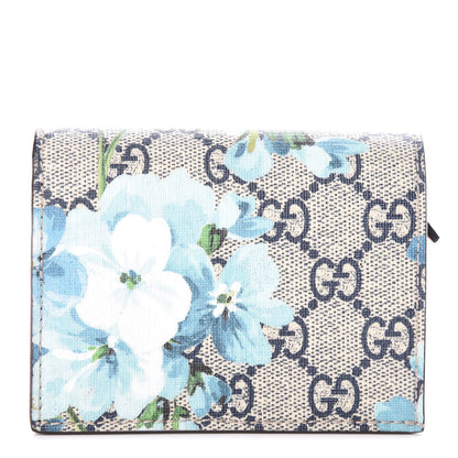 Gucci GG Supreme Monogram Blooms Card Case Wallet Beige Blue Navy Hibiscus Red 1 of 10