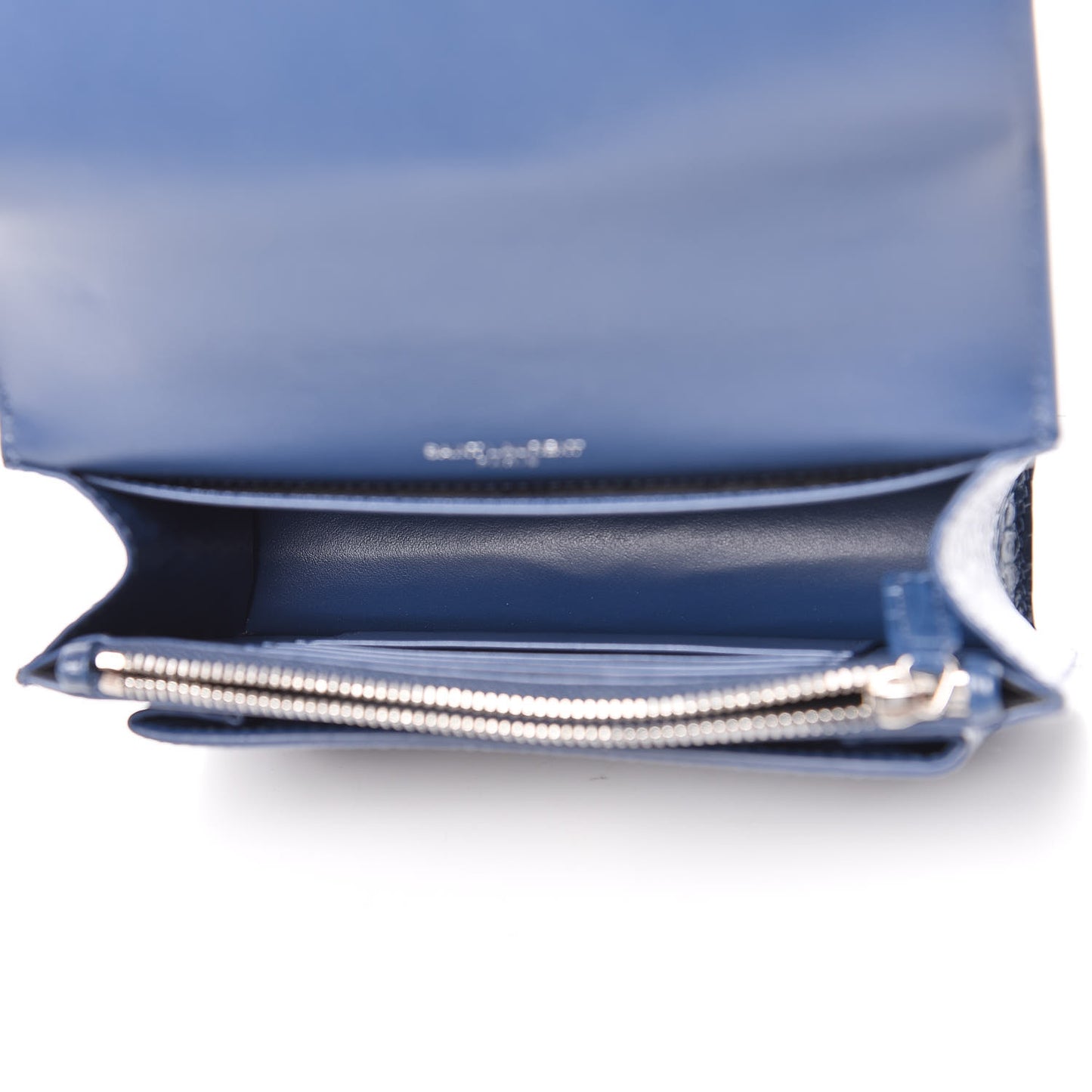 Calfskin Crocodile Embossed Monogram Sunset Chain Wallet Denim