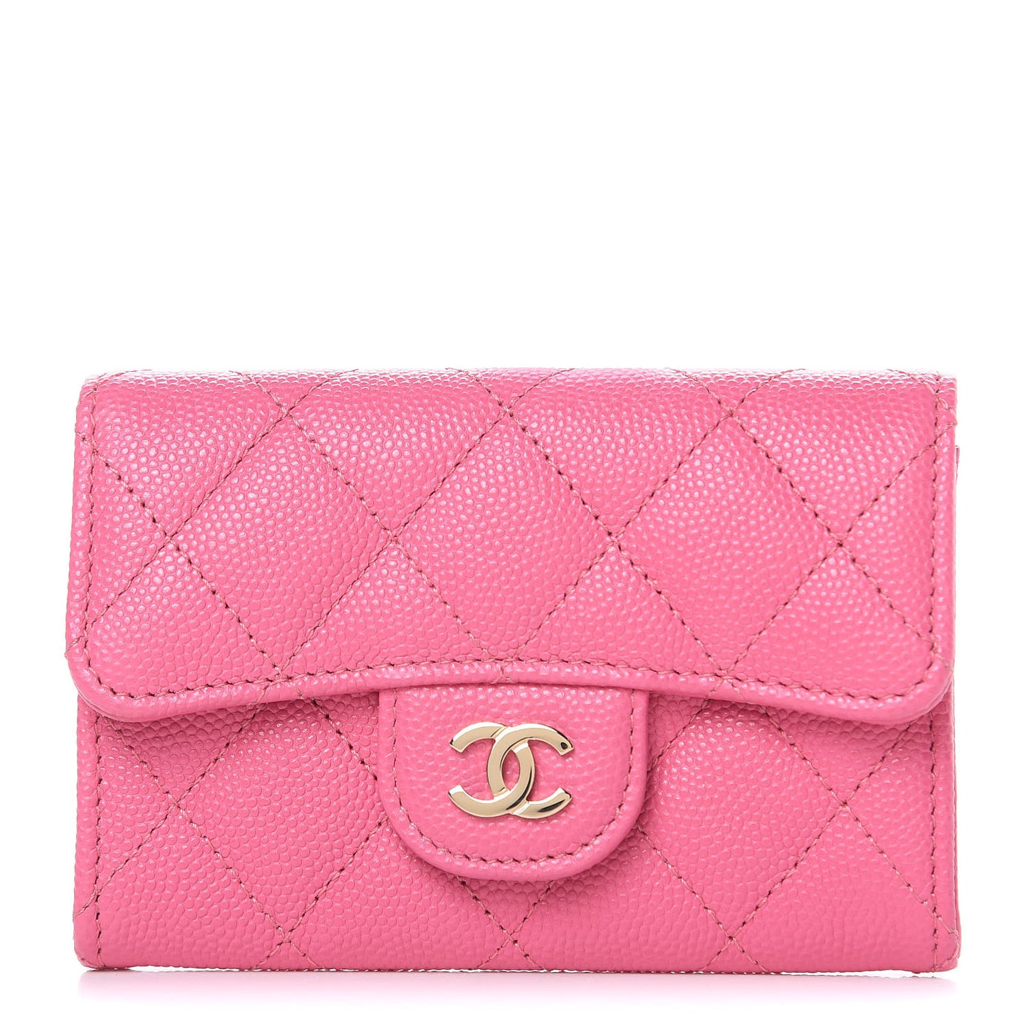 Caviar Quilted Flap Card Holder Pink