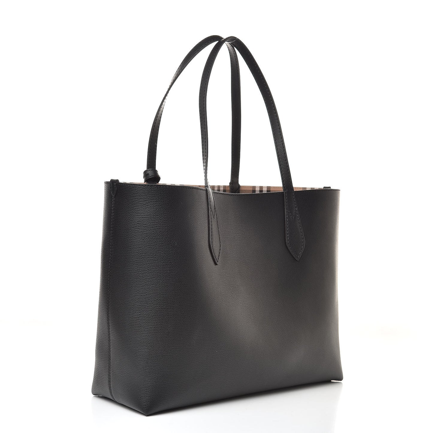 Grainy Calfskin Haymarket Check Medium Reversible Tote Black
