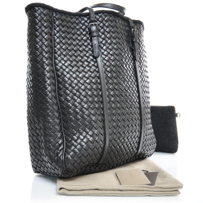 Bottega Veneta Nappa Intrecciato Wool Detail Tote Nero Black 3 of 9